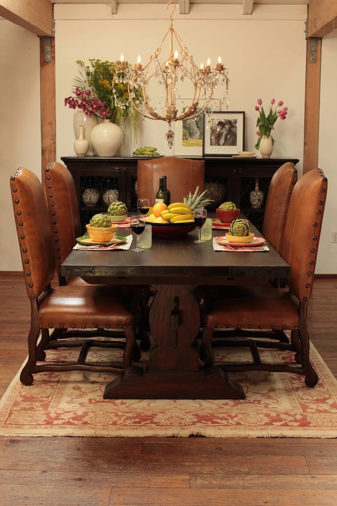 Inspiration for a mid-sized country dining room in Orange County with medium hardwood floors.