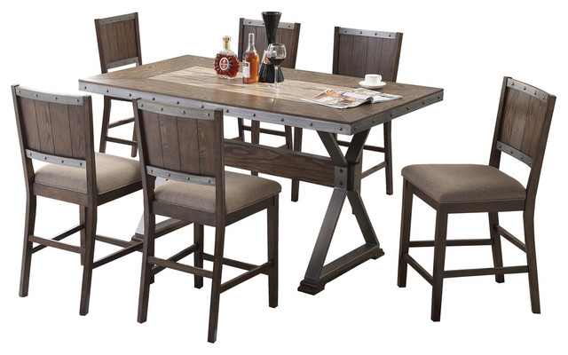 Dark Oak With Marble Center Top 7 Piece, High Top Dining Room Table Sets