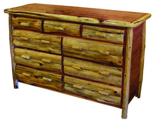 Rustic Red Cedar Log 9 Drawer Dresser, Bernhardt Marquesa 9 Drawer Dresser