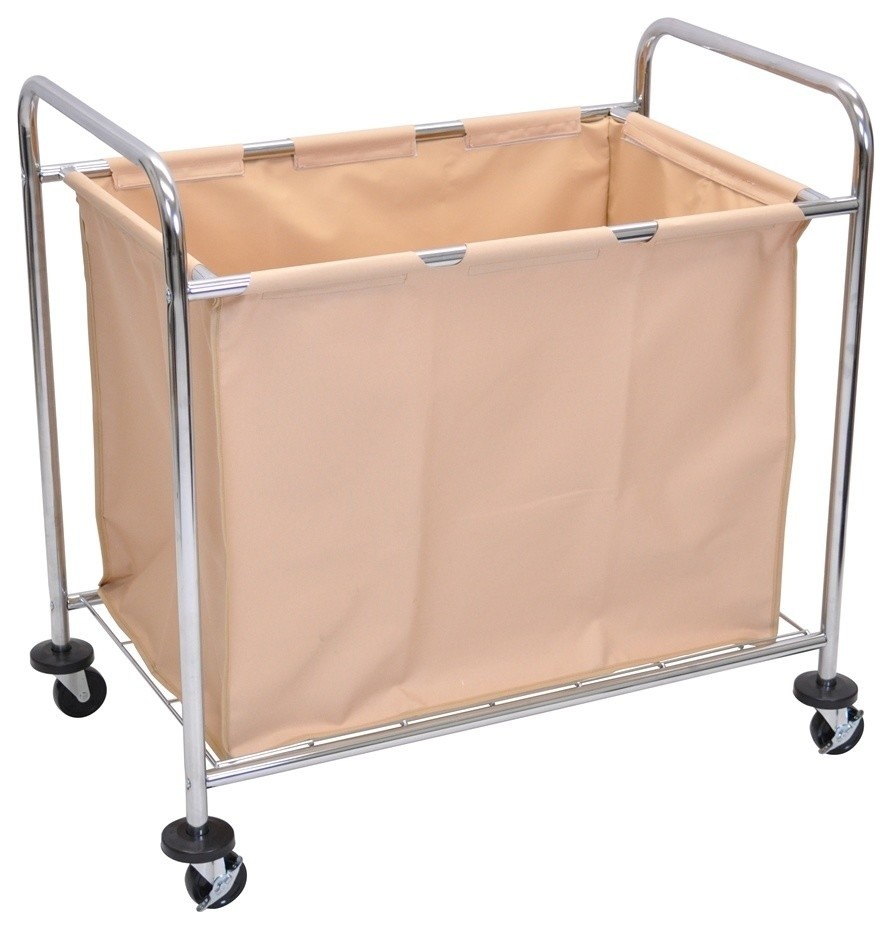 Laundry Cart With Steel Frame And Tan Canvas Bag