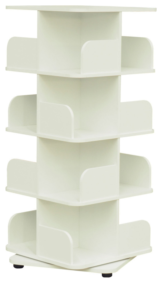 4 Tier Revolving Bookcase Tower Display Unit With 16 Shelves, White