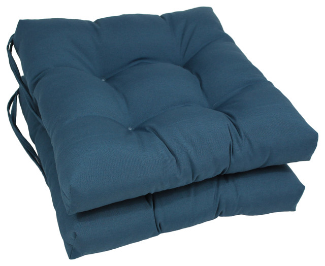 16" Solid Twill Square Tufted Chair Cushions, Set of 2 Contemporary