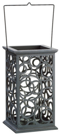 Brushed Cut-Out Circle Design Pillar Candle Holder, Gray, 13"