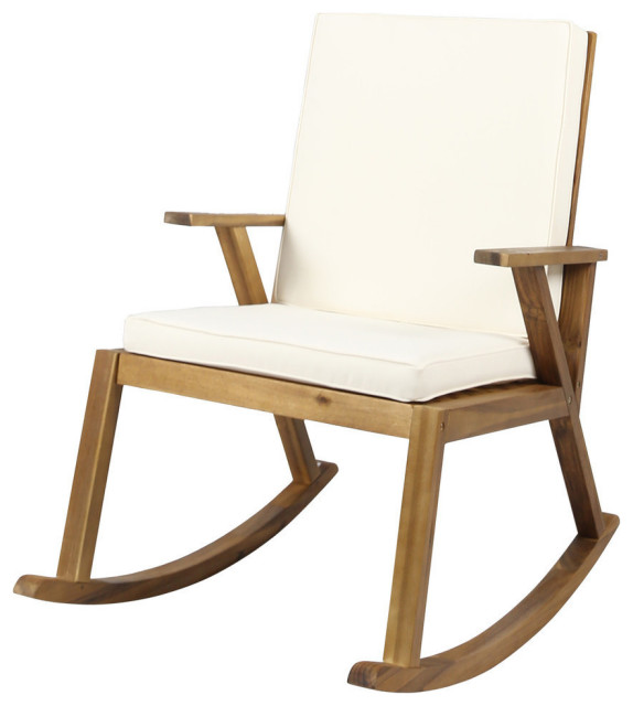 Andy Outdoor Acacia Wood Rocking Chair, Outdoor Wood Rocking Chair With Cushion