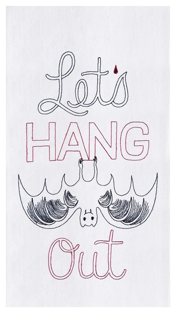 Lets Hang Out Halloween Bat Flour Sack Kitchen Dish Towel