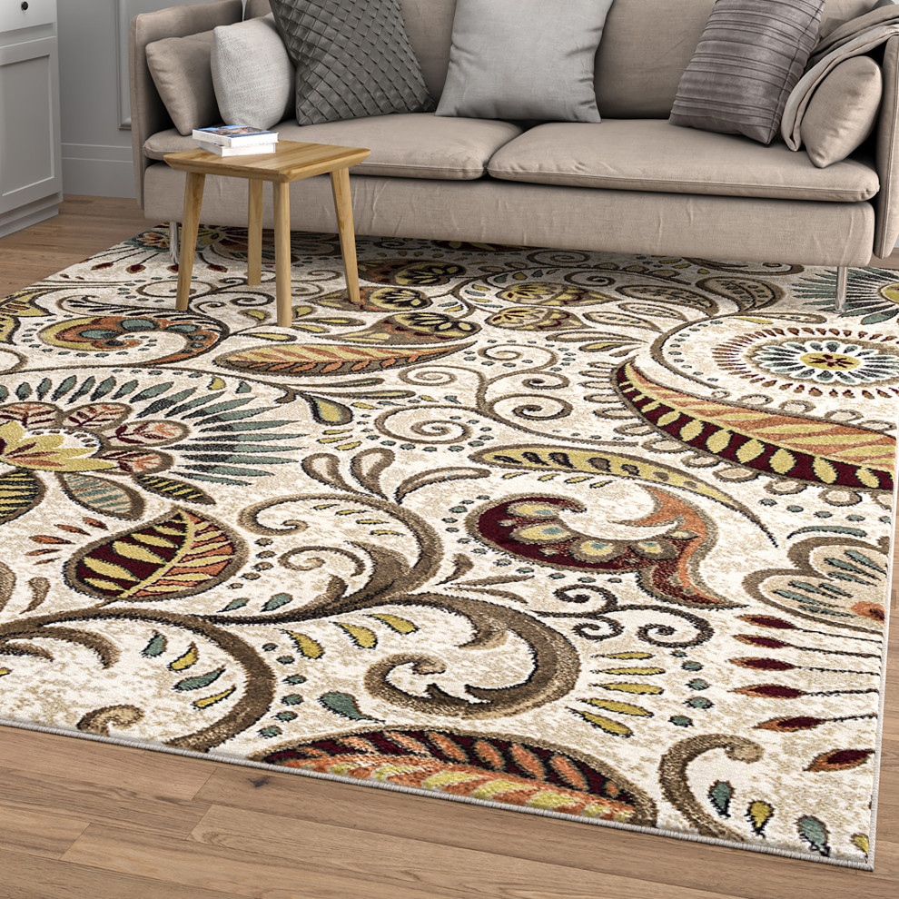 Giselle Transitional Floral Area Rug, Ivory, 5'3'' X 7'3''