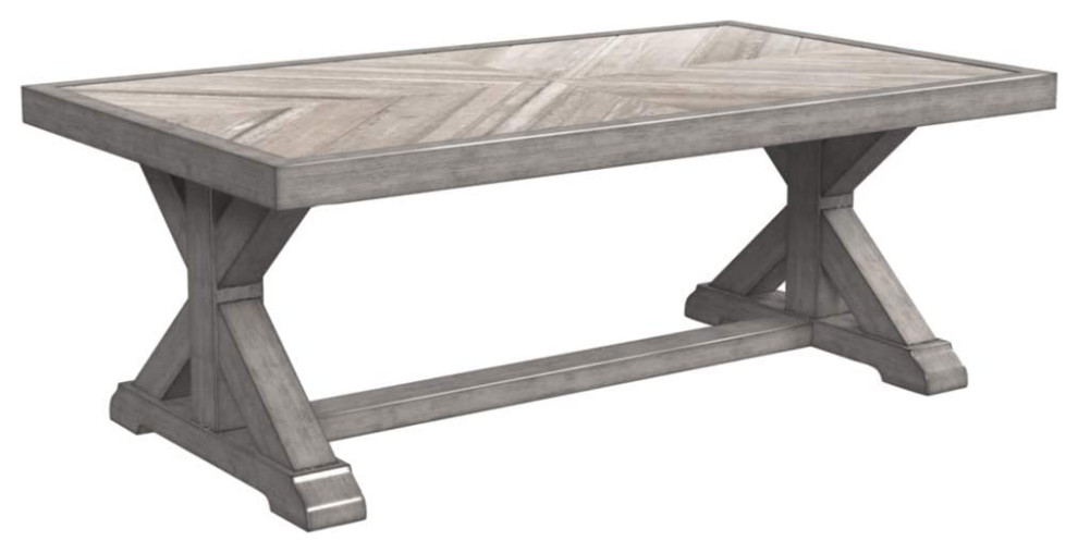 Farmhouse Outdoor Dining Table, Crossed Trestle Base With Porcelain Top