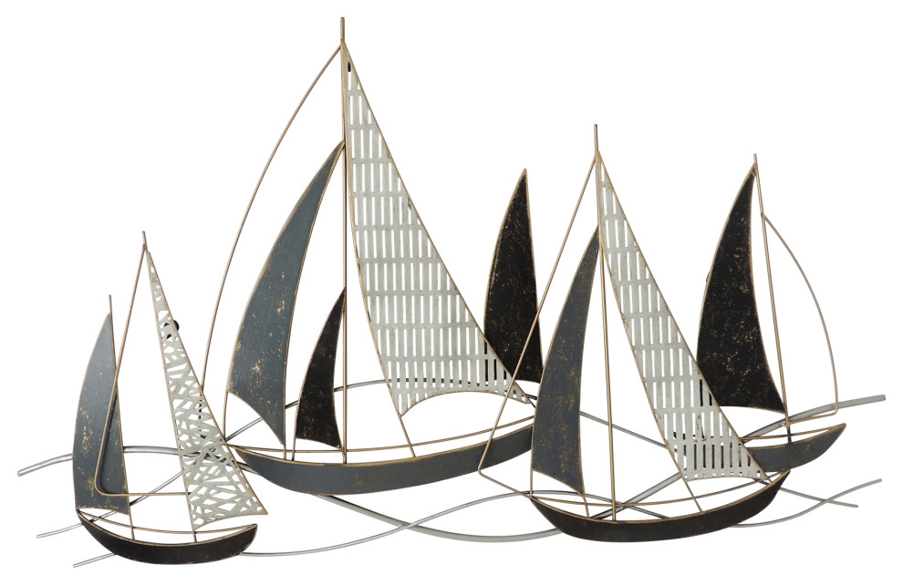 Metal 36" Boat Wall Accent Beach Style Metal Wall Art by Sagebrook Home