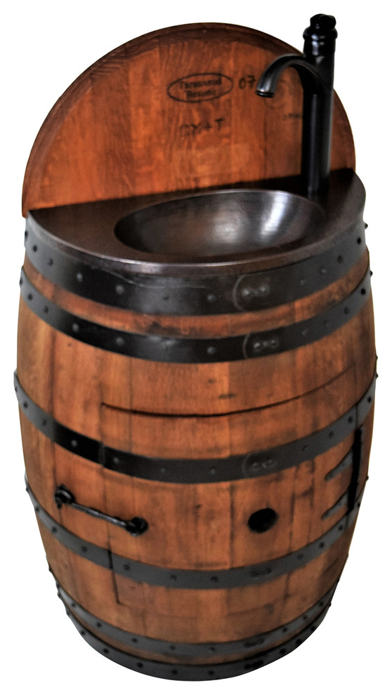 French Oak Half Wine Barrel Vanity Copper Sink Rustic