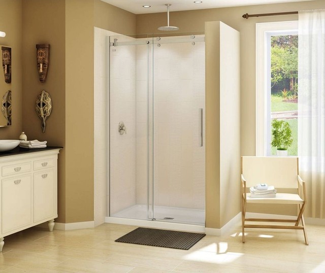 Maax Halo Frameless Slider Alcove Shower Door With Clear Glass Brushed Nickel
