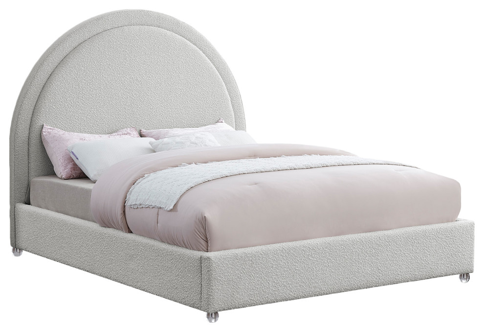 Milo Velvet Upholstered Bed, Cream, Queen