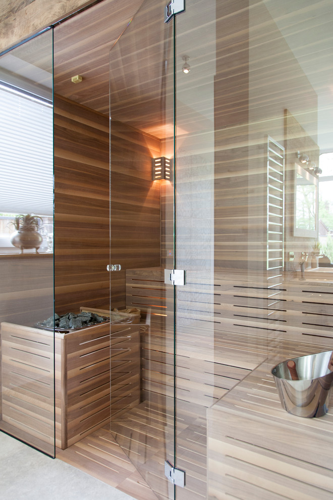 This is an example of a mid-sized contemporary bathroom in Hanover with with a sauna.
