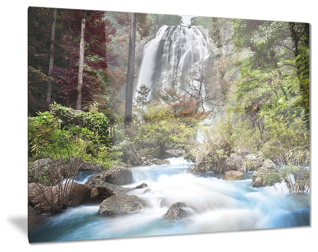 "Blue Klonglan Waterfall" Photography Glossy Metal Wall Art Rustic Metal Wall Art by DesignArt