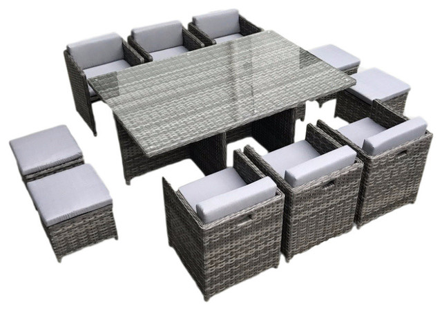 Outdoor Patio Wicker Furniture All Weather, Dining Table and Chair, 11-Piece Set