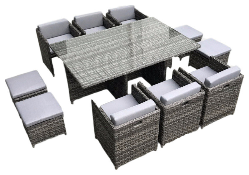 Outdoor Patio Wicker Furniture All, 11 Piece Outdoor Dining Set Grey