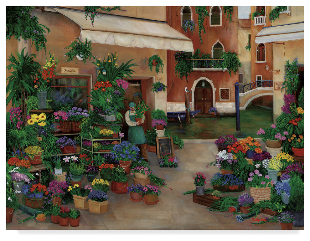 Betty Lou 'Venetian Canal Flower Shops' Canvas Art