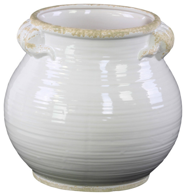 Ceramic Tall Round Tuscan Pot, White