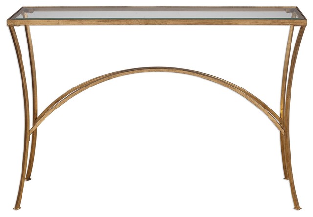 Minimalist Gold Arch Console Table, Wrought Iron Console Table With Glass Top
