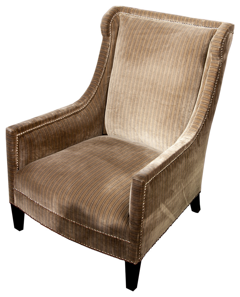 Gifford Modern Loft Hollywood Regency Studded Taupe Arm Chair