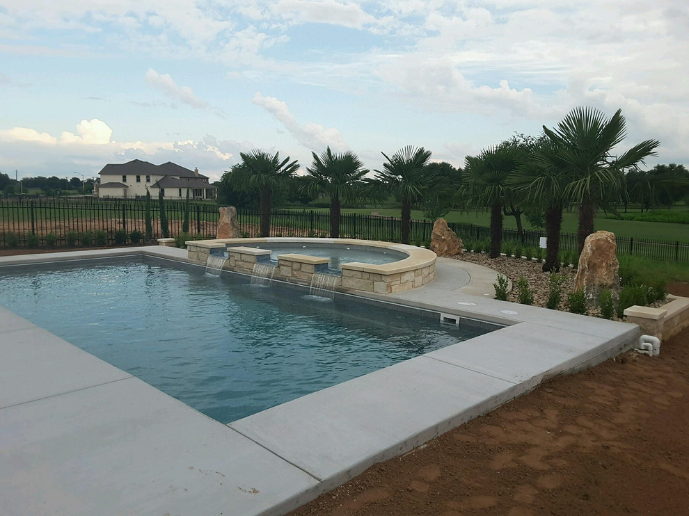 Claremount Fiberglass Pool with Semicircle Spillover Spa Modern