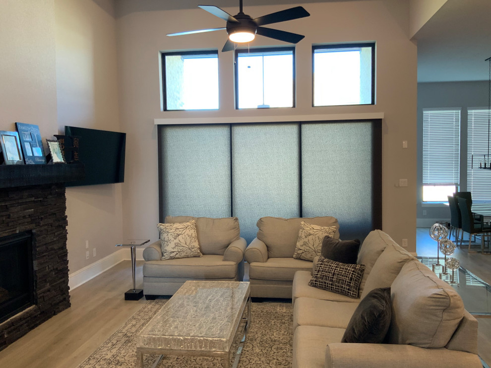 Roller Shades in Modern Home in Porter, Texas Modern Living Room