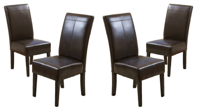 Transitional Dining Chairs, Brown Leather Dining Room Chairs With Arms