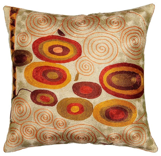 Silk Throw Pillows Houzz Kashmir Designs Klimt Accent Pillow Cover Ivory Swirls Silk Hand Embroidered 18