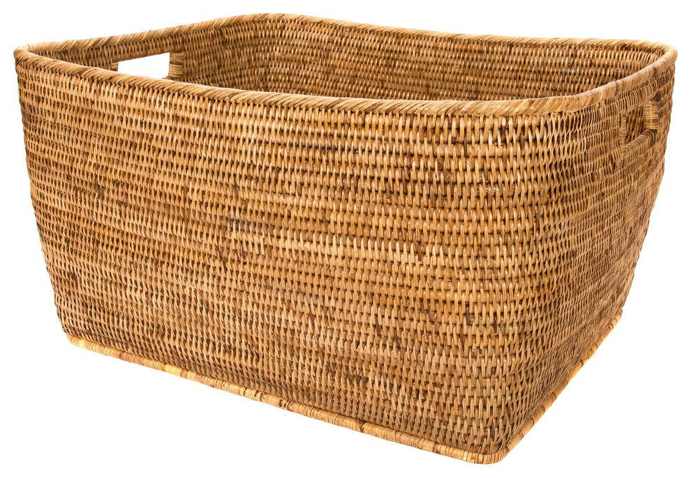 Artifacts Rattan Rectangular Family Basket, Honey Brown, 28"x22"x13"