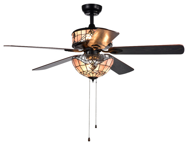 Orla 6-Light Baroque Tiffany 5-Blade 52" Black Ceiling Fan