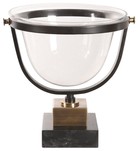 Classic Brass Bronze Glass Decorative Centerpiece Bowl Black