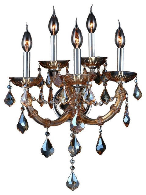 Venetian Italian 5 Light Chrome Finish and Clear Crystal Candle Wall Sconce - Traditional - Wall ...