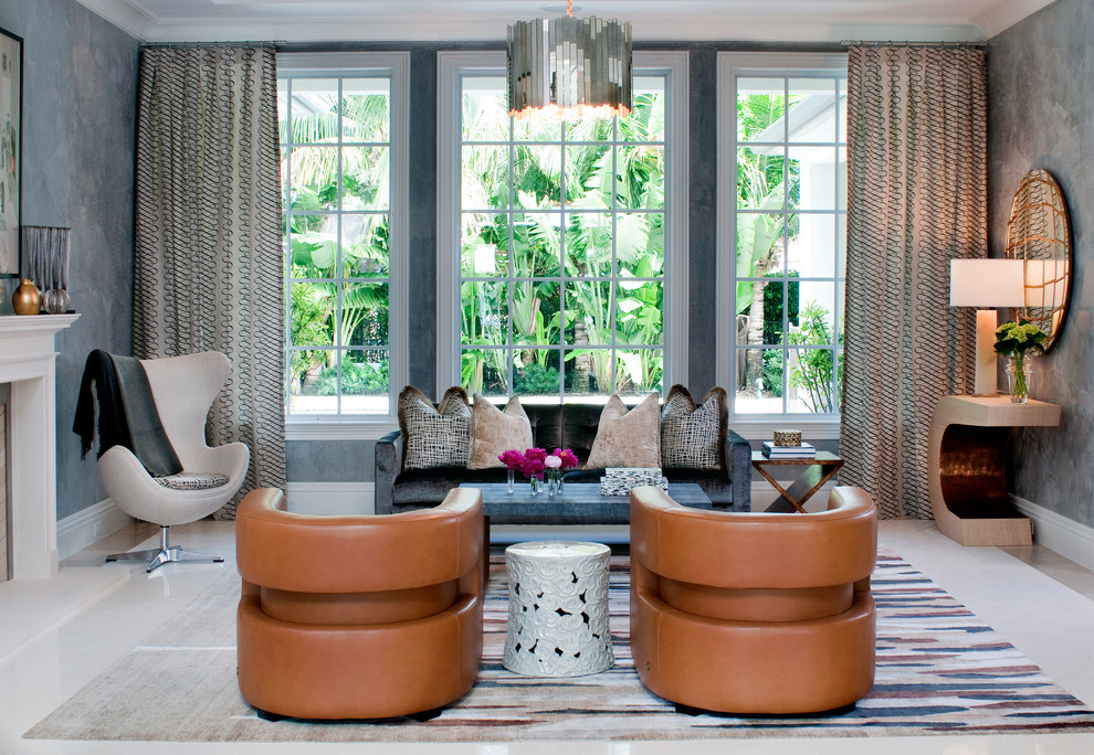 Contemporary living room in Miami with grey walls.