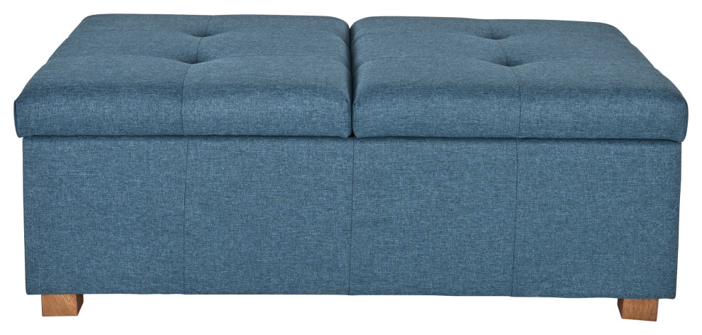 Yves Large Prussian Blue Fabric Tufted Contemporary Double Storage Ottoman