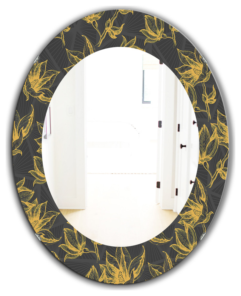 Designart Obsidian Bloom 7 Modern Frameless Oval Or Round Wall Mirror ...