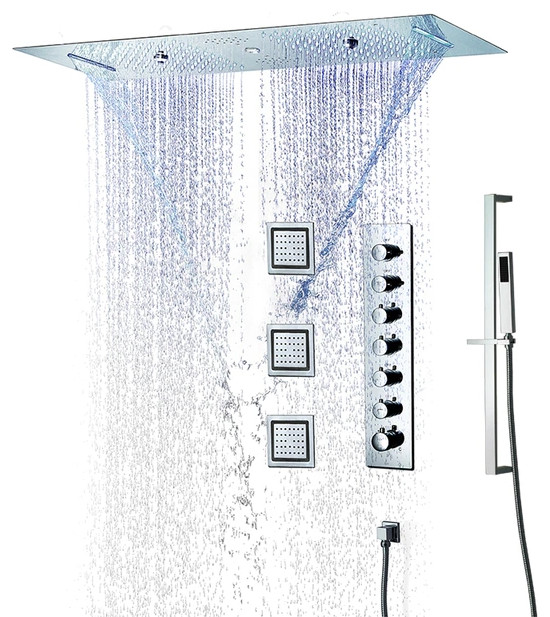 Remote Controlled Led Large Musical Shower System, Style E - Remote Control Ligh