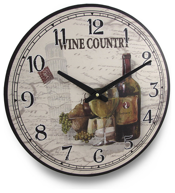 Round Wine Country Wine Themed Wall Clock 15 in. Traditional Wall Clocks by Zeckos