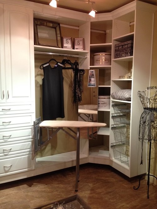 Dressing room - huge transitional women's dressing room idea in Phoenix with white cabinets