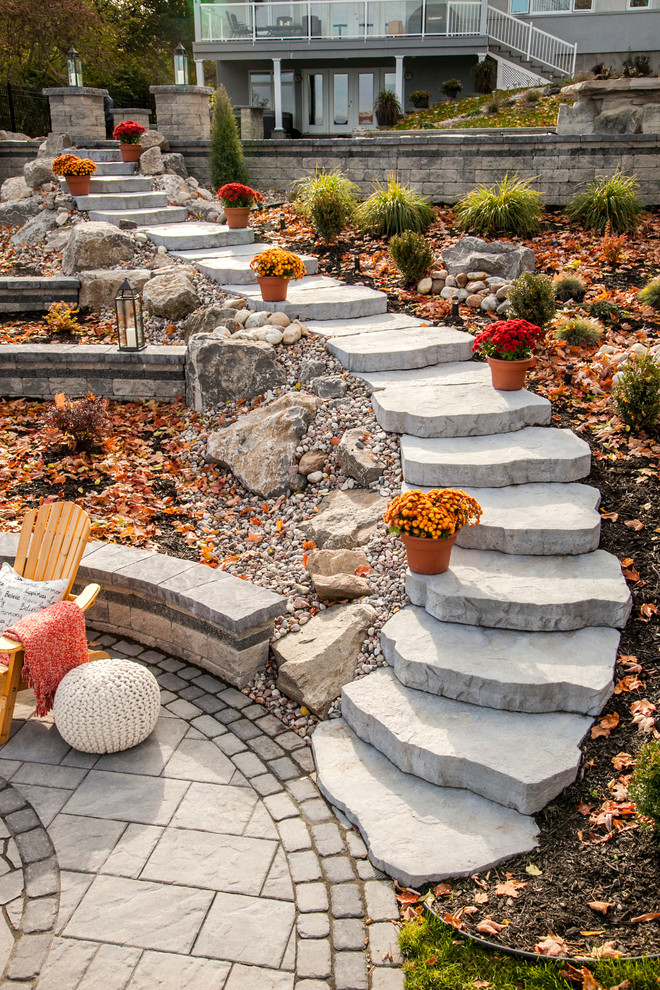 This is an example of a large rustic backyard landscaping.