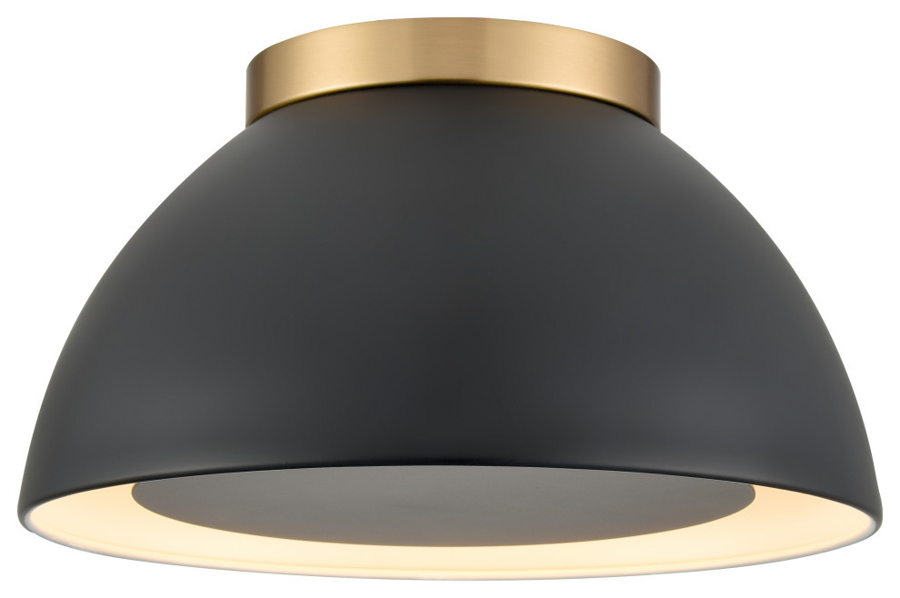 Pelham 10'' Wide 2Light Flush Mount Satin Brass With Matte Black