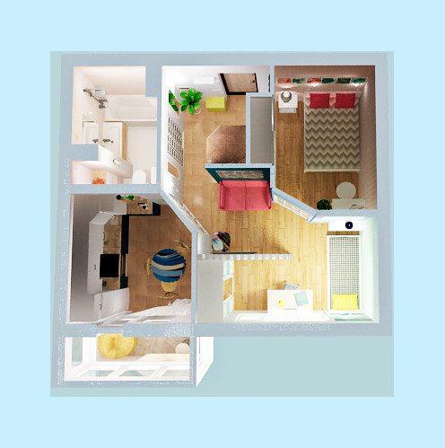 Однокомнатная квартира в перепланировке в двухкомнатную