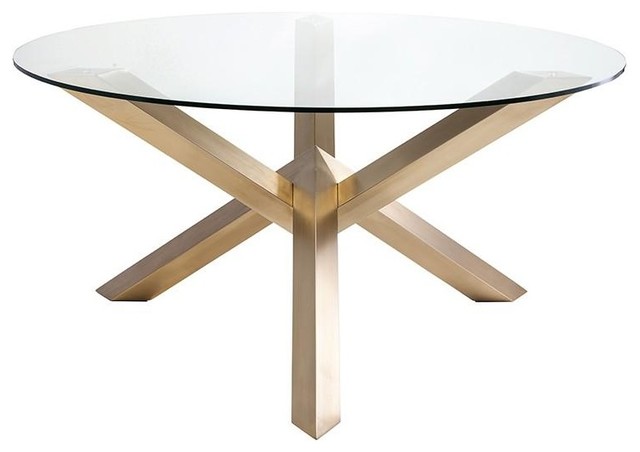 Brandon Dining Table Glass Top Brushed, Houzz Round Glass Dining Table