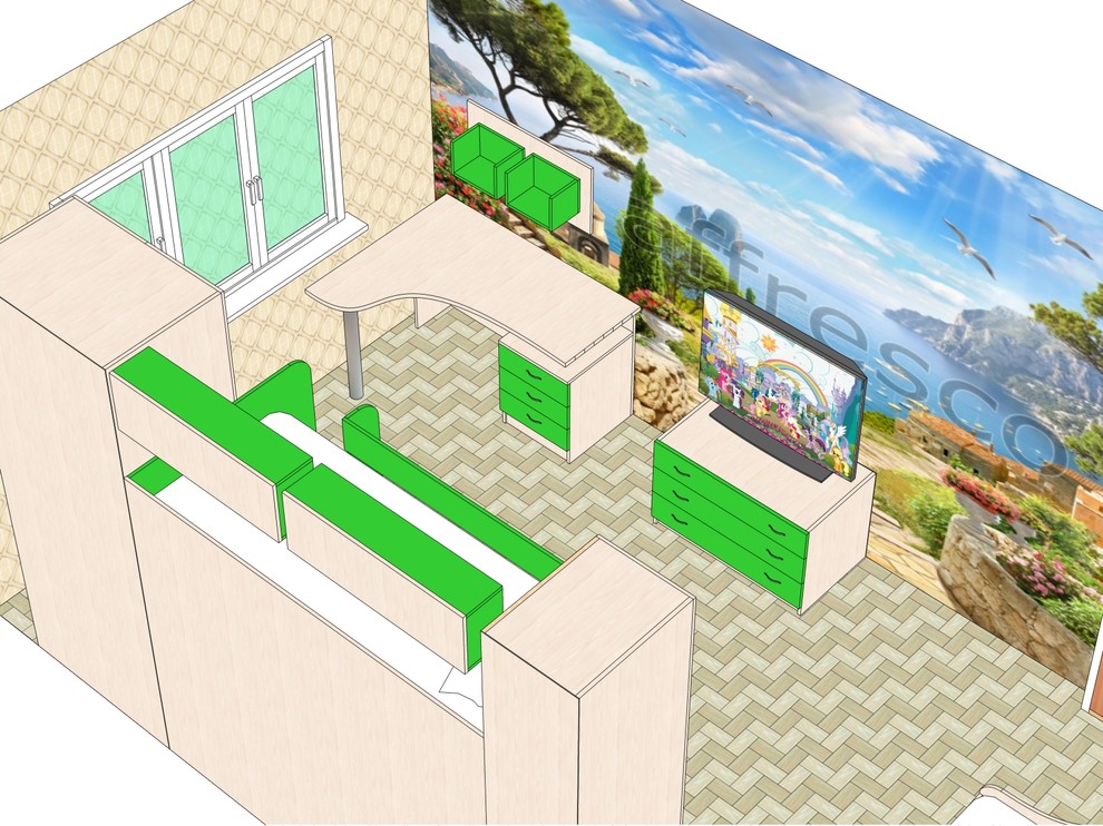 Комната для 2-х разнополых детей и бабушки,вариант 15 м2 и чтобы бюджетно