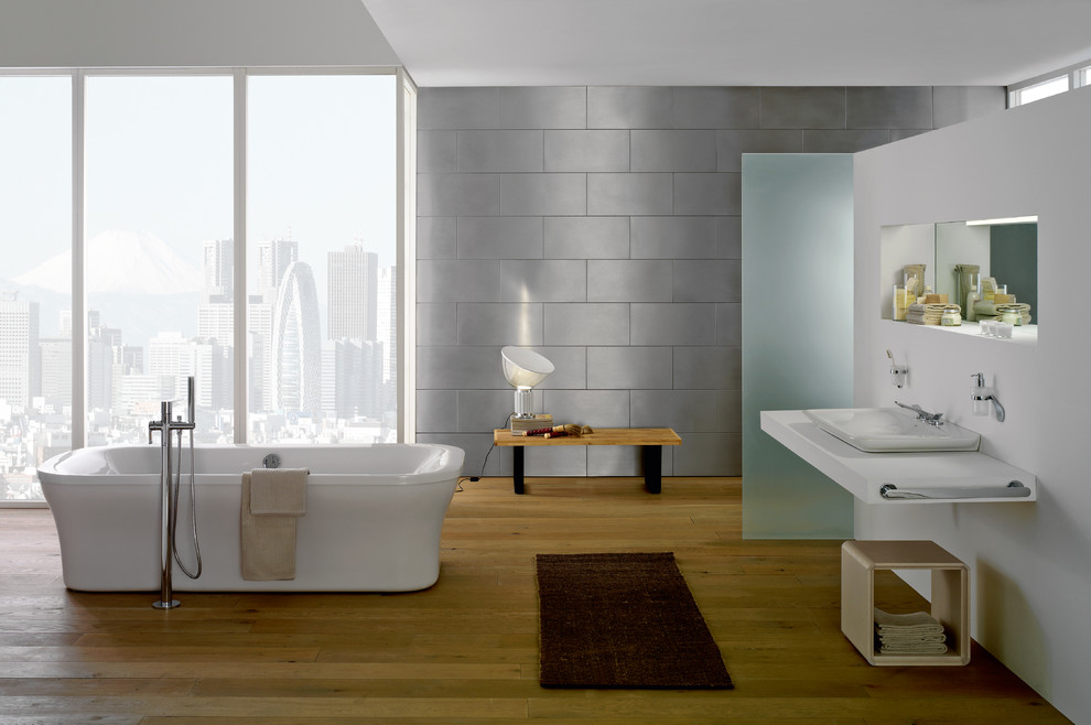 Contemporary bathroom in Milwaukee with a freestanding tub.