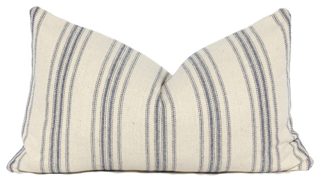 French Country Striped Linen Lumbar Pillow Cover Blue 12 X20 French Country Striped Linen Lumbar Pillow Cover Blue 12 X20