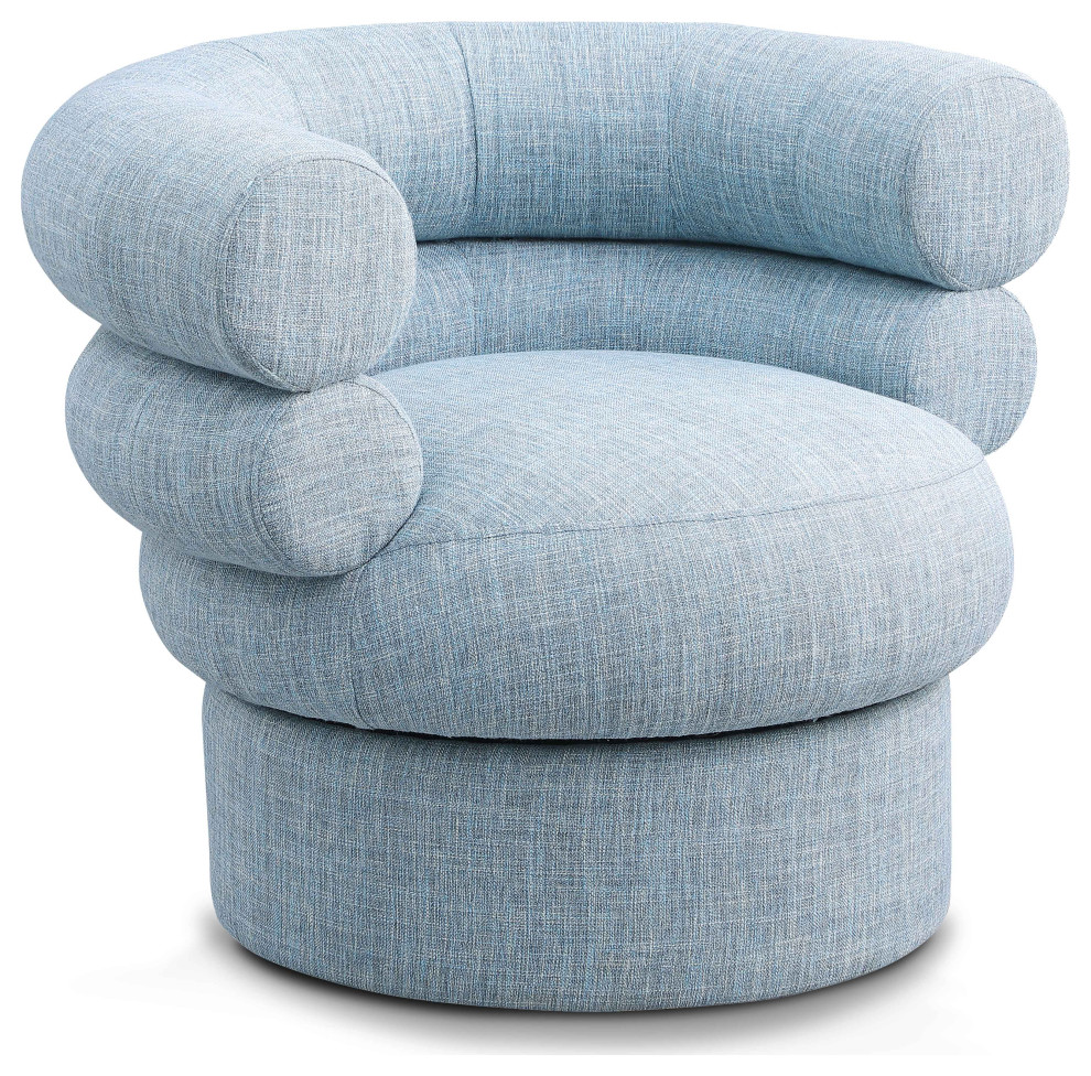 Valentina Linen Textured Fabric Upholstered Accent Swivel Chair, Blue