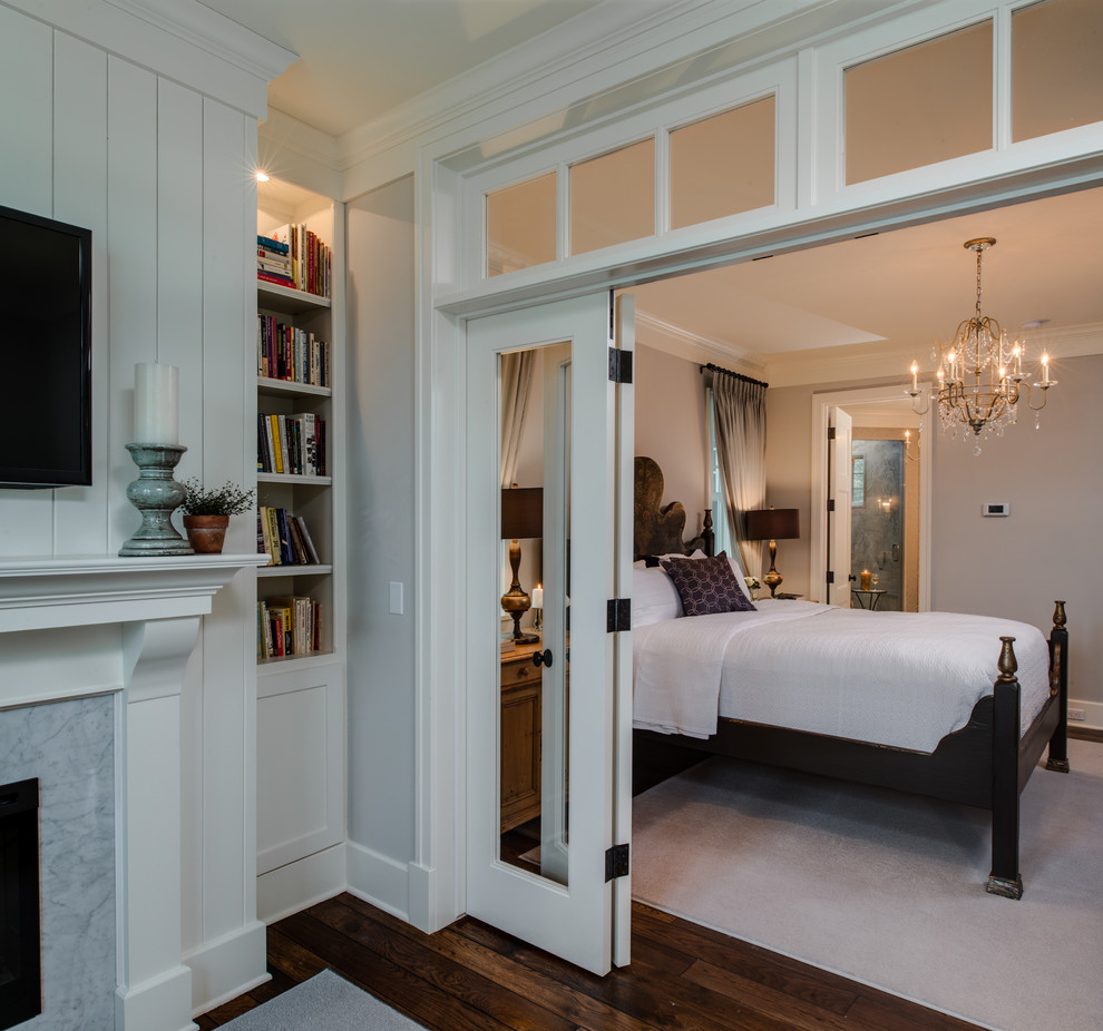 Traditional bedroom in Detroit with grey walls.