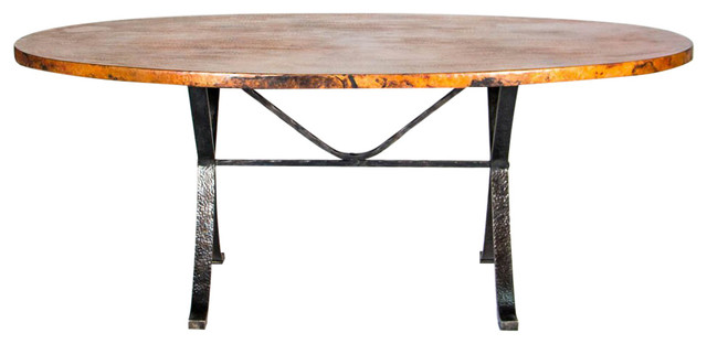 Animas Copper Top Dining Table Oval, Oval Pedestal Table Small