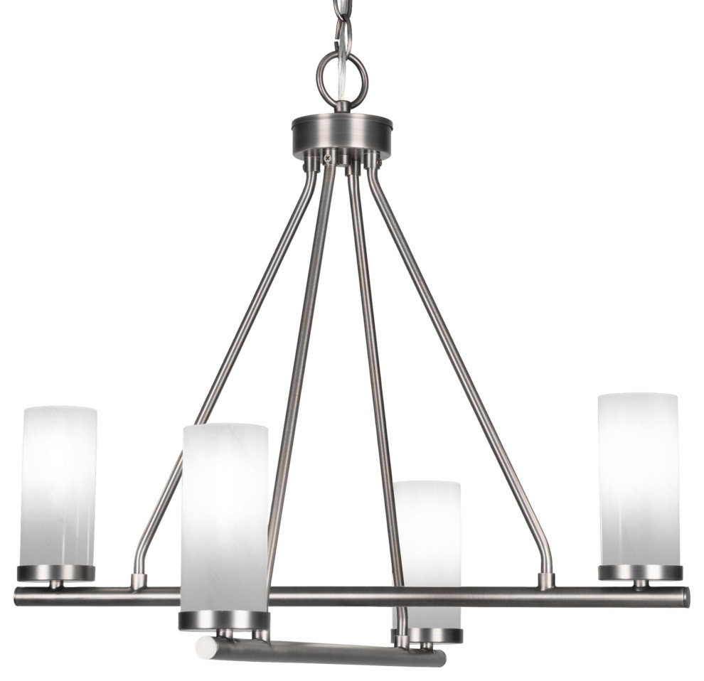 Trinity 4 Light Chandelier Shown, Graphite Finish With 2.5" White Marble Glass