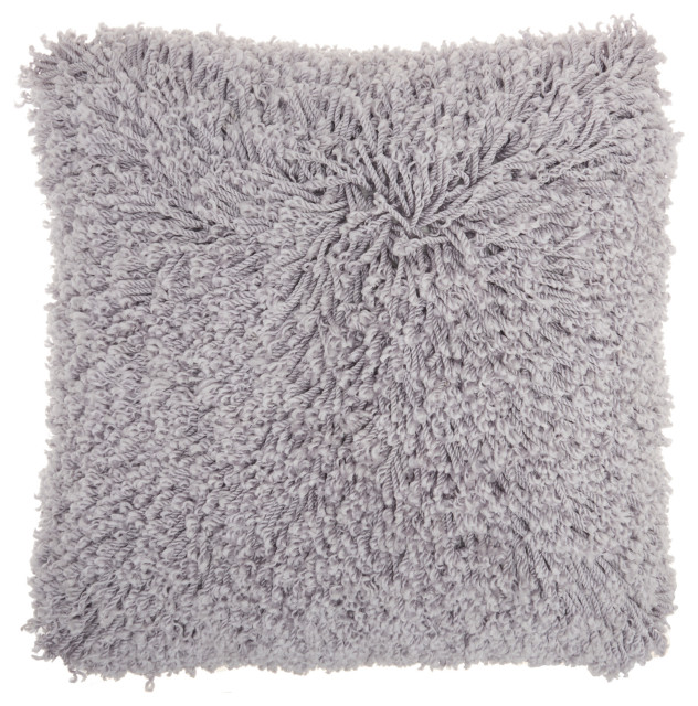 Nourison Home 20"x20" Kathy Ireland Pillow Curly Shag Gray Throw