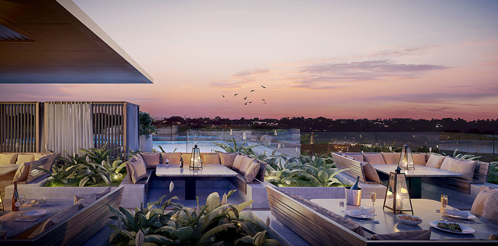 Design ideas for a contemporary rooftop deck in Sydney.